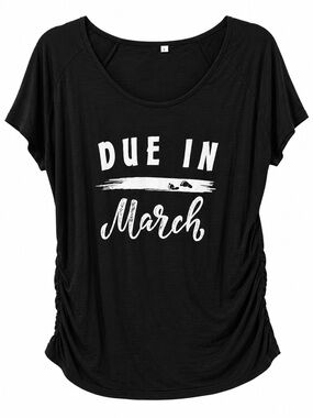 Due in March Maternity T-Shirt Black Ruched Side Pregnancy Announcement T